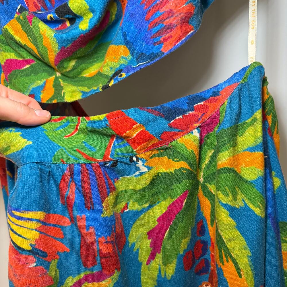 Farm Rio Sunny Day Maxi Dress One-Shoulder Cutout Tropical Linen Blend Size XL - Picture 9 of 14